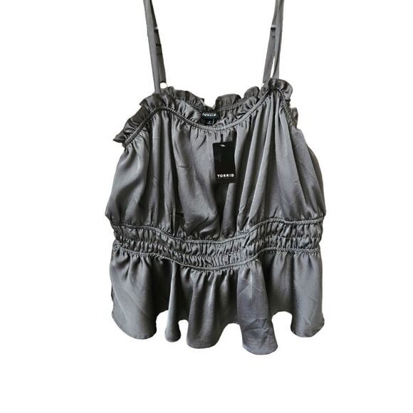 NEW Torrid Plus Size Peplum Satin Square Neck Crop Cami In Dark Silver. - Picture 3 of 15